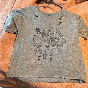 Gray Crop Top with Graphic Design